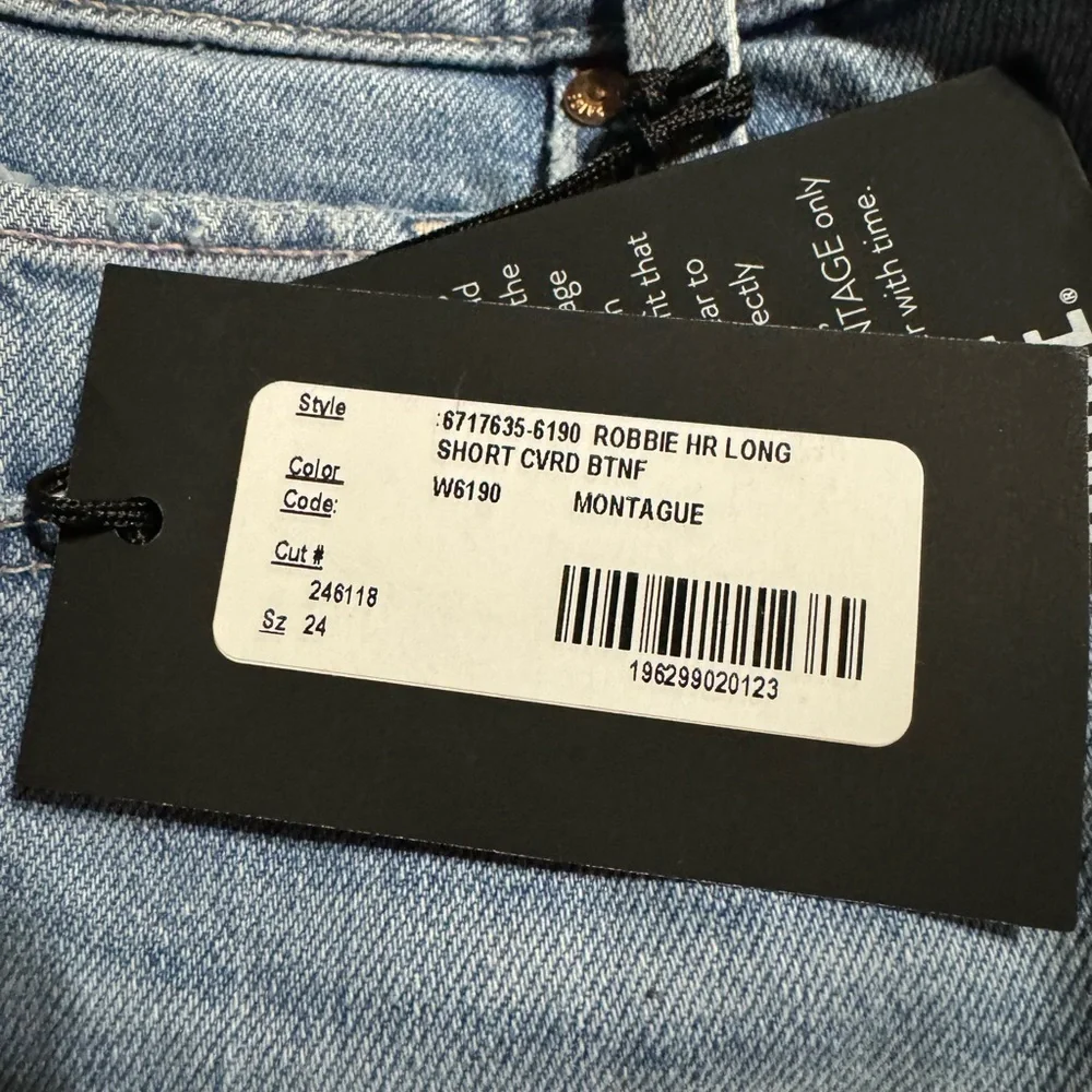 Paige Robbie High Rise Slim Bermuda Denim Blue Jean Shorts Size 24 New